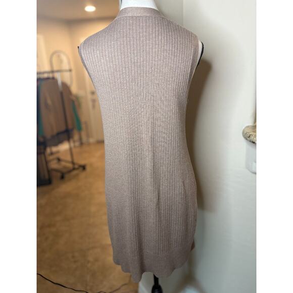 Spense Open Front Sleeveless Tan Duster Vest with Pockets Size M 6-10 - Picture 4 of 8